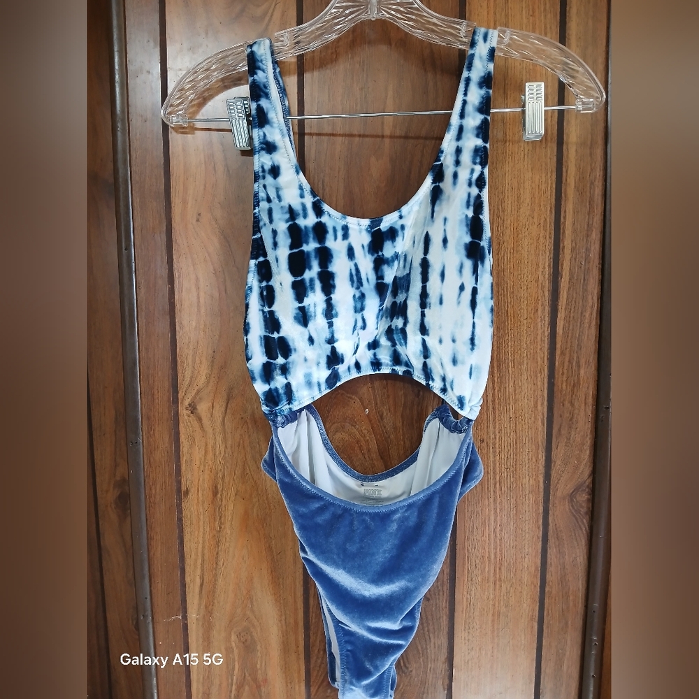 PINK Victoria's Secret Blue Tie-Dye & Velvet Cutout One-Piece